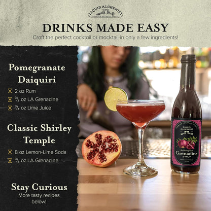 Liquid Alchemist Grenadine Syrup for Cocktails | Real Ingredients Make our Pomegranate Syrup for Drinks the Perfect Shirley Temple Mix | Small Batch, Non-GMO &amp; Vegan | 12.7 oz Drink Mixer, Pack of 1