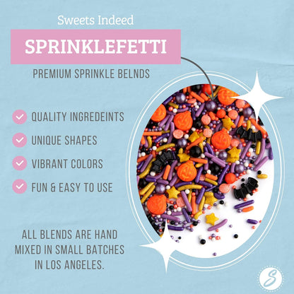 Sweets Indeed Toil & Trouble Halloween Sprinklefetti Mix – 4 oz Jar, Sprinkles with Pumpkins, Bats, Jimmies, Nonpareils, Sugar Pearls & Quins