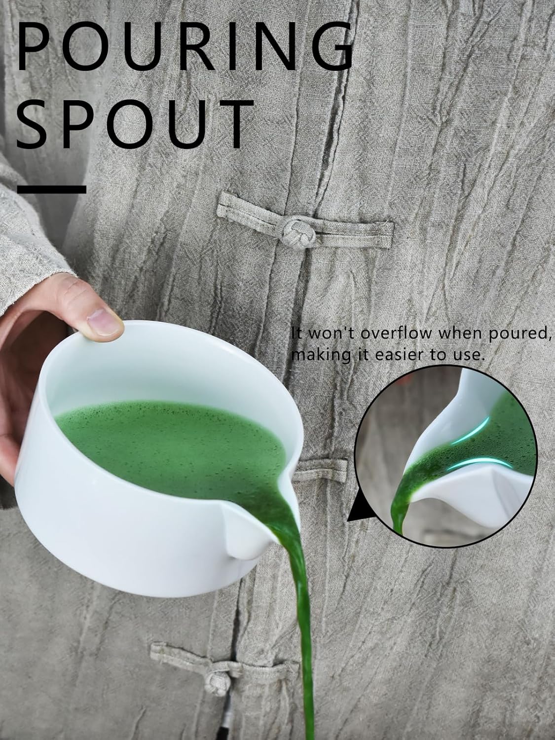 Artcome Premium Matcha Tool Set – Includes Matcha Bowl with Pouring Spout, Whisk, Whisk Holder, Tea Scoop & Matcha Manual - White
