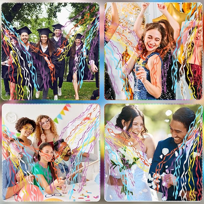 Arrowbash 48 Pcs No Mess Streamers Confetti Hand Throw Streamers Paper Crackers for New Years Wedding Opening Celebrations Birthday Retirement Engagement Graduation Party Favors Decor(Multicolor)