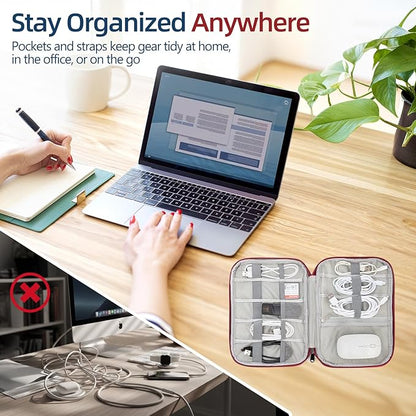 Electronics Organizer Travel Case - Water-Resistant Tech Bag for Cables, Chargers & Cord Management - Small Portable Pouch for Travel Accessories, Gear Bag for Airplane & Business