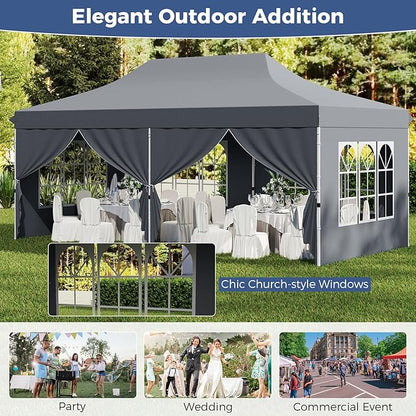 Tangkula 10x20 Ft Pop Up Canopy, UPF 50+ Portable Outdoor Canopy Tent with with 6 Removable Sidewalls, 6 Sandbags, 2 Zippered Door, Windows, Carrying Bag for Party, Wedding, Backyard