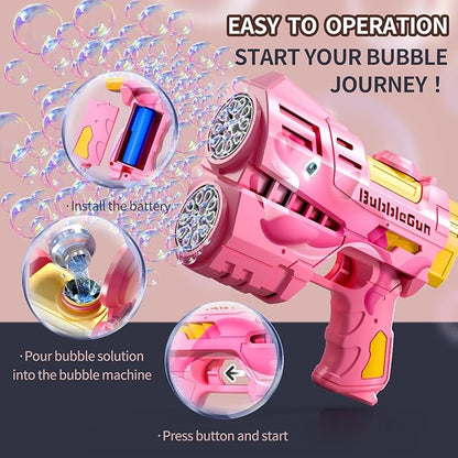 Jasny 2 Pack Rechargeable Dino Bubble Guns for Kids, LED Light Up Bubbles Machine Blower with 2 Bottles Refill Solution for Toddlers, Summer Wedding Toys Gift
