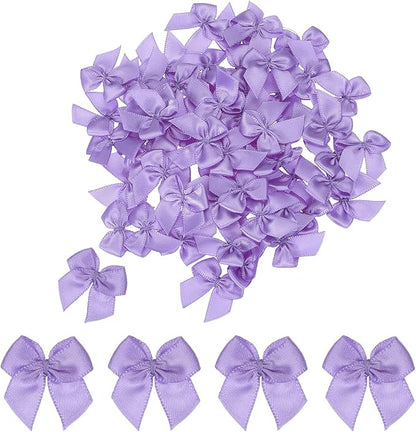 MECCANIXITY 50 Pcs Mini Ribbon Bow 1" Mini Fabric Satin Ribbon Flower Bows for Craft DIY Sewing Wedding Birthday Party Gift Wrap Bows Dark Purple