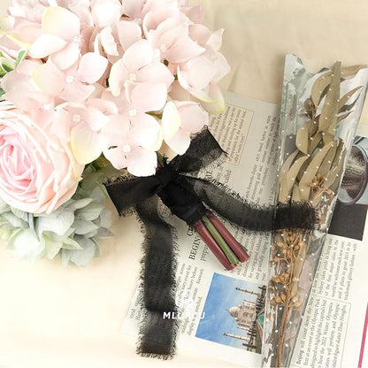 Black Chiffon Ribbon - 1 Inch x 21 Yards, Handmade Fringe, Silk, Boho Frayed, Wedding Invitation, Bridal Flower Bouquets, Floral Arrangement, Gift Wrapping