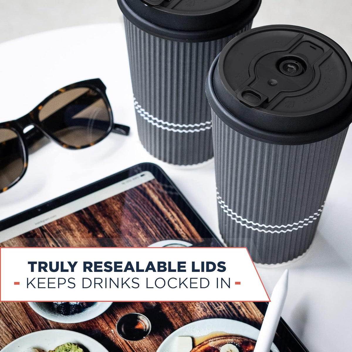 Disposable Coffee Cups With Lids - 12 oz To Go Coffee Cup With Lid (80 Set). Durable Togo Travel Paper Hot Cups Insulated For Hot and Cold Beverage