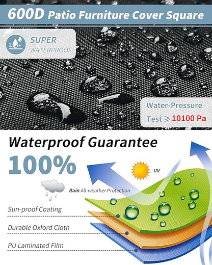 Outdoor Waterproof Furniture Cover, 136W x 74L x 28H inches Heavy Duty 600D Rectangular Table and Chair Set Protection, Black