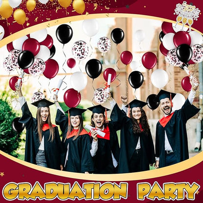 Sratte 60 Pcs 12 Inch Black Red White Balloons Kit Valentine's Day Decorations Confetti Latex Metallic Balloons with 2 Rolls Ribbon Party Favor for Memorial Day Birthdays