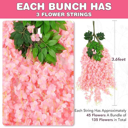 Alotiki 150 Pack Wisteria Hanging Flowers,Fake Hanging Flowers,Wisteria Artificiales Garland for Home Wedding Arch Floral Party Garden Ceremony Outdoor Decor,3.6 Feet Long(150,Pink)