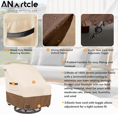Swivel Patio Chair Cover 4 Pack,600D Waterproof Heavy Duty Outdoor Chair Cover(28 W x 33 D x 36 H inches),Patio Furniture Covers,Outdoor Furniture Covers Waterproof,Beige&Brown