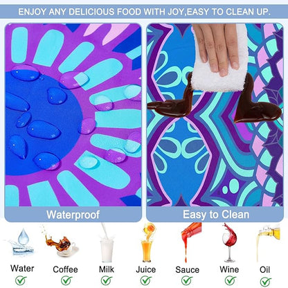 Picnic Table Cover with Bench Covers Windproof Waterproof Picnic Table Covers Camping Tablecloth with Self-Storage Bag, 72in, Blue Purple