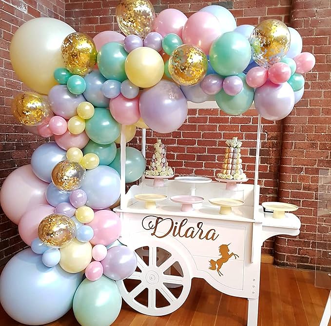 105pcs Pastel Balloons Arch Garland Kit 5" 10" 12" 18 inch Macaron Color Pastel Balloon Different Sizes and Gold Confetti Balloon Set for Easter Wedding Birthday Baby Shower Party Decorations
