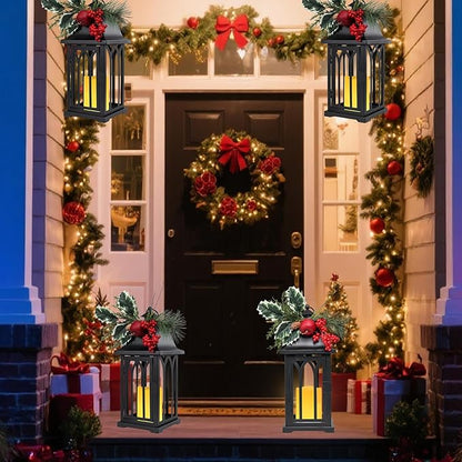 Christmas Decorative for Home, 15.7" Outdoor Large Lanterns Waterproof Christmas Decor Lanterns Decorative Hanging Lantern for Fireplace Table Centerpieces, Porch, Patio Black