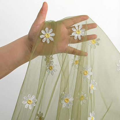 Horaldaily Sage Green Embroidery Daisy Spring Summer Gauze Tablecloth 52×70 Inch Rectangular, Seasonal Tulle Table Cover, Garden Party Decorations for Wedding, Party, Holiday Dining