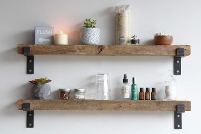 Urban Legacy Accent Shelves, Reclaimed Barn Plank, Set of 2 with Full Brackets (Natural 30" x 7" x 2")