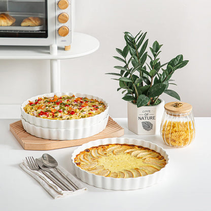 Lovecasa Porcelain Quiche Baking Dish,10 Inch Reusable Pie Pan Quiche Pan, Non-Stick Round Pie Dish, Tart Pan with Ruffled Edge,Pie Pan for Pies