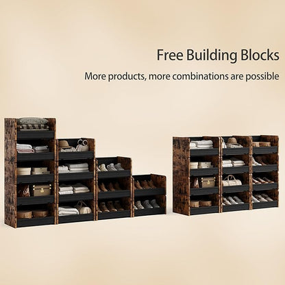 FOUCSSOMEI Closet Organizer and Storage, 4 Tier Stackable Storage Organizer, Wooden & Metal Closet Shelves, Modular Clothes Organizer, Storage Shelf, Bedroom & Closet Organization, Patent Design