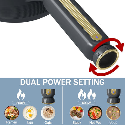 TOPWIT Hot Pot Electric with Steamer, 2L Multifunctional Electric Pot, Non-Stick Sauté Pan, Portable Pot for Steak, Fried Rice, Ramen, Soup with Dual Power Control (Silicone Spatula Included), Grey