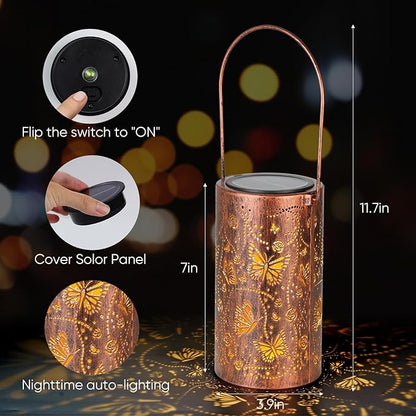 Homemory Butterfly Solar Lanterns Outdoor Waterproof, Birthday Gifts for Women Mom Grandma, LED Solar Lights Metal Decoration Outside for Yard, Patio, Backyard, Porch, Lawn