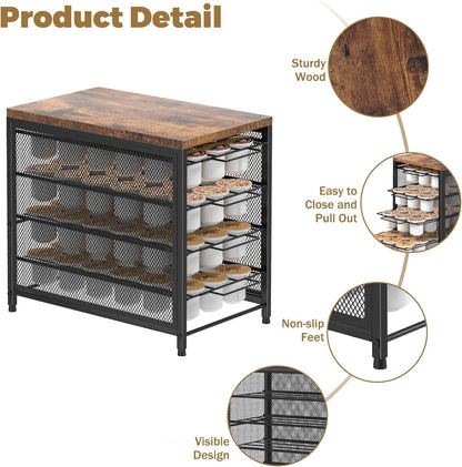 Nananardoso Coffee Pod Holder For Counter, 4 Tier Coffee Pod Drawer for Keurig Pod Storage Drawer Holder