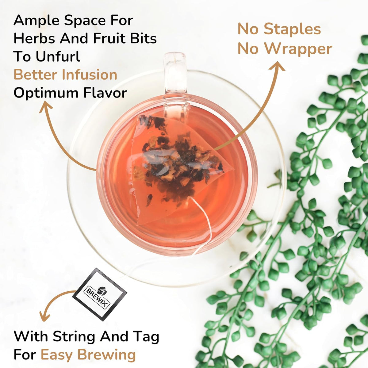 Brewix, Sour Apple Hibiscus Tea Bags (25 Pyramid Tea Bags) Caffeine-Free Herbal Tea, Apple, Hibiscus, Rosehip, Refreshing Wellness Brew for Any Mood