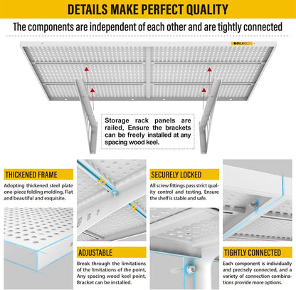 4Pack 2x3ft Adjustable Metal Garage Wall Shelving Heavy Duty Garage Storage Shelf Wall Mounted White