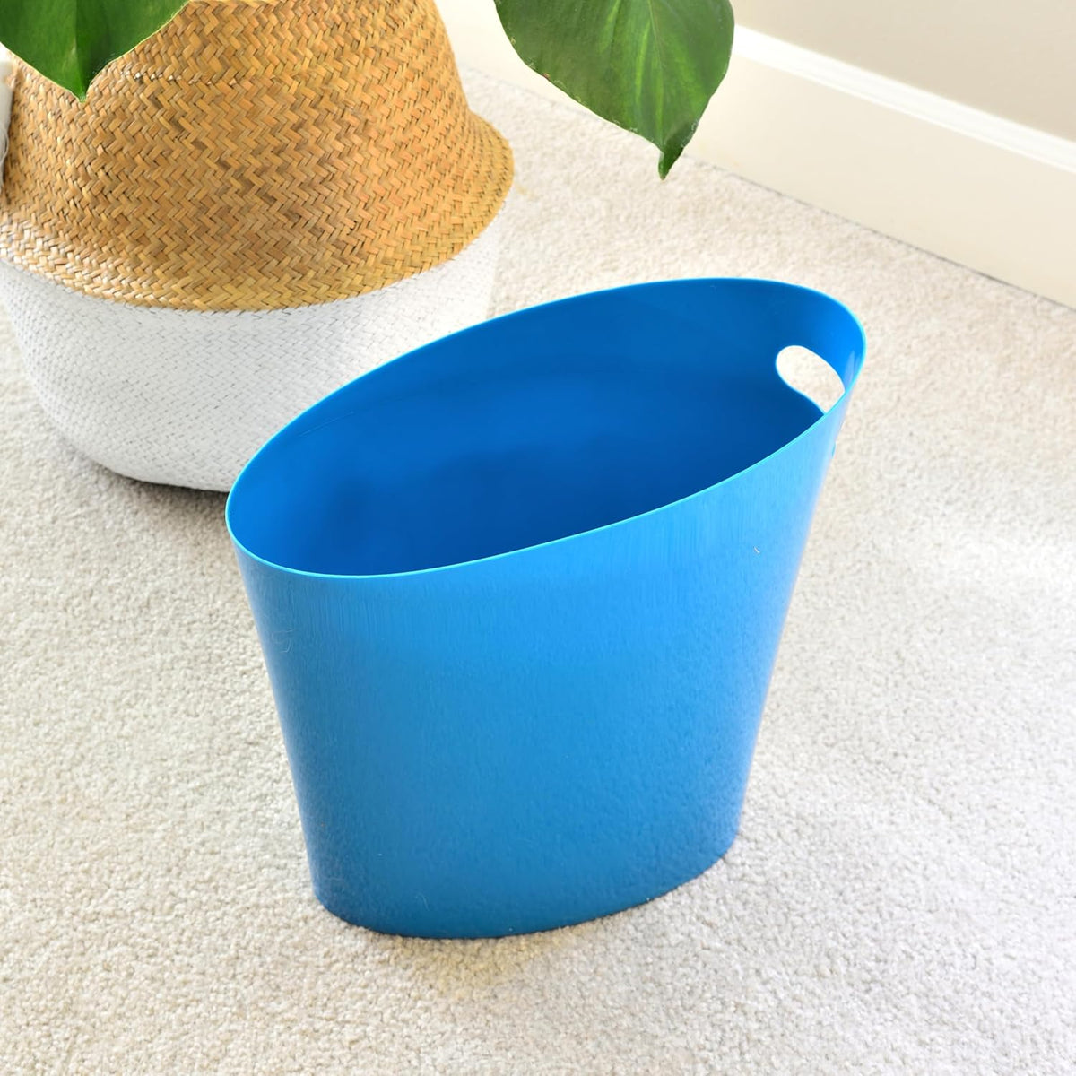 Youngever 2 Gallon Slim Trash Can, Plastic Garbage Container Bin, Small Trash Bin with Handles for Home Office, Living Room, Study Room, Kitchen, Bathroom (2 Pack) (Teal)