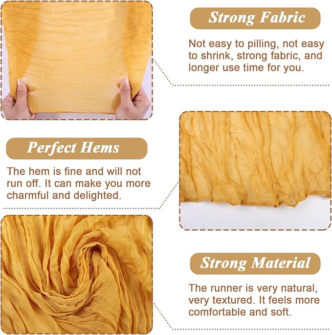 Yellow Cheesecloth Table Runner Gauze Table Runner 10FT Boho Rustic Sheer Cheesecloth Runner Bulk 120 Inch for Wedding Baby Bridal Shower Birthday Party Table Decorations