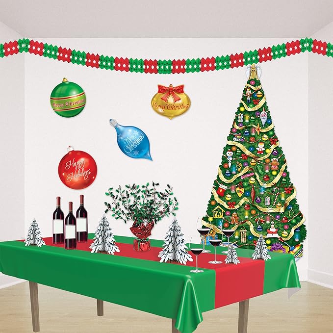 Beistle Red & Green Tissue Paper Hanging Garland Christmas Party Decorations, 5.5" x 12', Red/Green