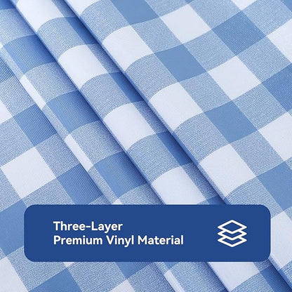Romanstile Rectangle Vinyl Tablecloth, 100% Waterproof Buffalo Gingham Plastic Table Cloth, Heavy Duty Wipeable Checkered Table Covers for Outdoor, Camping, Picnic, Patio - 60 x 84, Light Blue