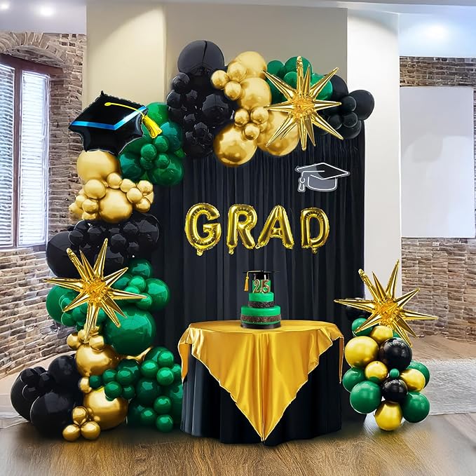 2026 Graduation Party Decorations Green Black Gold Balloons Garland Arch Kit 130pcs-Congrats Grad Golden Letter Balloons for 2026 Prom Party Supplies