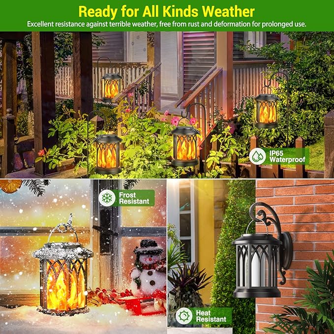 KOOPER Hanging Solar Lights Lantern Outdoor, Flickering Flames Solar Outdoor Lights, Solar Lanterns Outdoor Waterproof with Bigger Panel, Lanterns Decorative Outdoor for Yard Garden Decor, 2 Pack