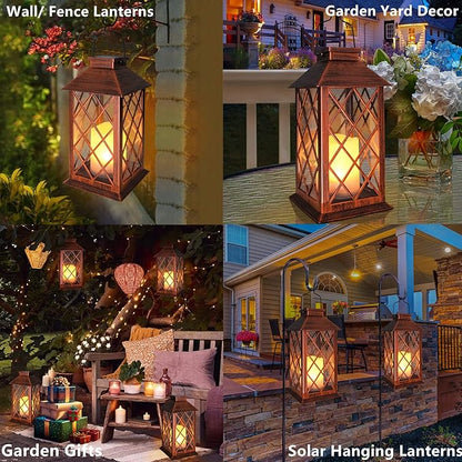 TAKE ME 14" Solar Lanterns Outdoor Garden Lantern Waterproof LED Flickering Flameless Candle Mission Lights for Table,Outdoor,Party