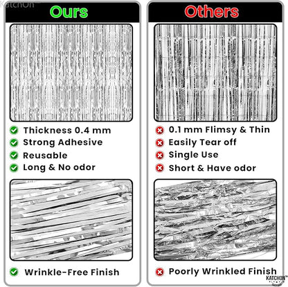 KatchOn, Silver Foil Fringe Curtain - Pack of 2 | Streamers Backdrop for Disco Birthday Decorations | Silver Fringe Backdrop for Graduation Decorations 2026 | Bachelorette Party Decoration