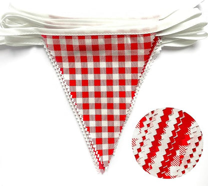 32Ft Red Party Decorations Red Plaid Checkered White Triangle Flag Gingham Pennant Bunting Fabric Garland for Christmas Wedding Birthday Carnival Picnic X-mas Outdoor Home Party Festivals Decoration