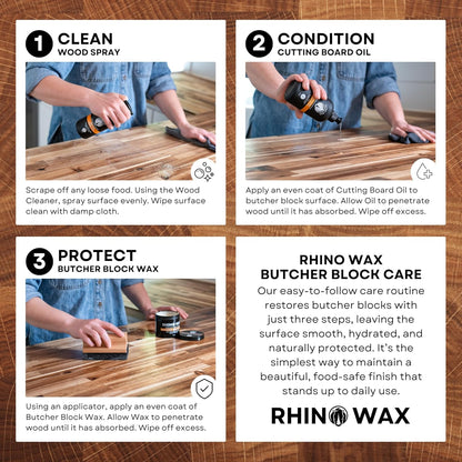 Butcher Block Ultimate Care Kit - Includes Cutting Board Oil, Wax, Wood Spray Cleaner, Bench Scraper, LG Applicator, 3 Cloths
