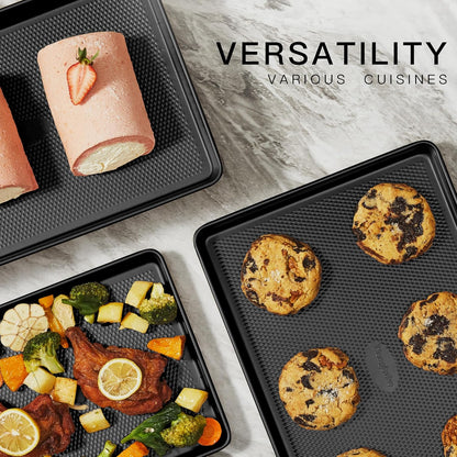 Hongbake Jelly Roll Pan 15x10, Cookie Sheets for Baking with Diamond Texture, Baking Sheets Non Stick, Non Toxic Oven Trays for Cooking