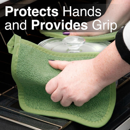 RITZ Terry Potholder & Hot Pad: Heat Resistant, Durable 100% Cotton – Ergonomically Designed for Optimal Grip, Easy-Care Machine Washable, Perfect for Your Kitchen – Cactus Green, 2-Pack