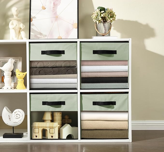 DECOMOMO Kallax Storage Cubes, 13x15x13 Storage Cube Bins with Window, Baskets for Organizing Shelves (Kallax / 4pcs, Green)
