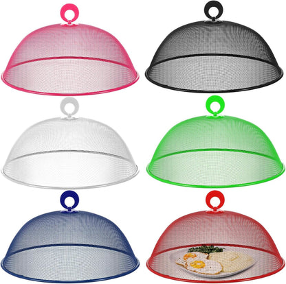 Gerrii 6 Pcs Metal Mesh Food Cover Outdoor Mesh Food Tents Dome Screen Plate Covers for Dinner Plates Reusable Fruit Fly Nets Picnic Food Umbrella for Table, BBQ, Camping, Party (Multicolor,11 Inch)
