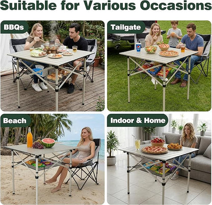 SUNNYFEEL Aluminum Folding Table for Camping, Lightweight Roll Up Top, Portable Camp Tables with Carry Bag for Outdoor Picnic (Square, Gray)