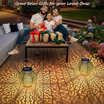 2Pack Solar Outdoor Lanterns Waterproof, Garden Gifts for Mom, Rose Solar Garden Decor , Warm White Table Lights for Yard Art, Porch, Mothers Day Grandma Wife (Antique Bronze )