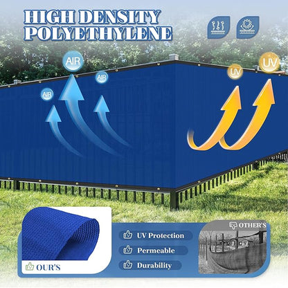 ECOOPTS 4'x259' Privacy Fence Screen Windscreen with Copper Grommets, Fit for Commercial Fence and Residential Garden Outdoor 90% UV Blockage, Cable Zip Ties Included (Blue)