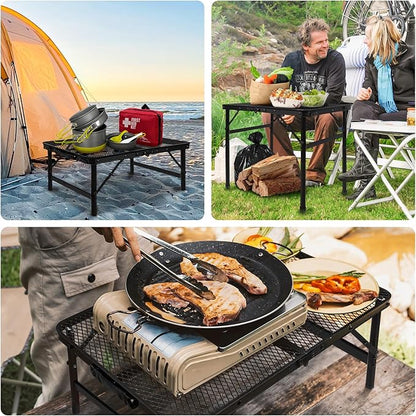 Folding Grill Table Camping Table with Mesh Desktop, Lightweight & Portable Outdoor Picnic Table, Height Adjustable Portable for Outside Inside Use