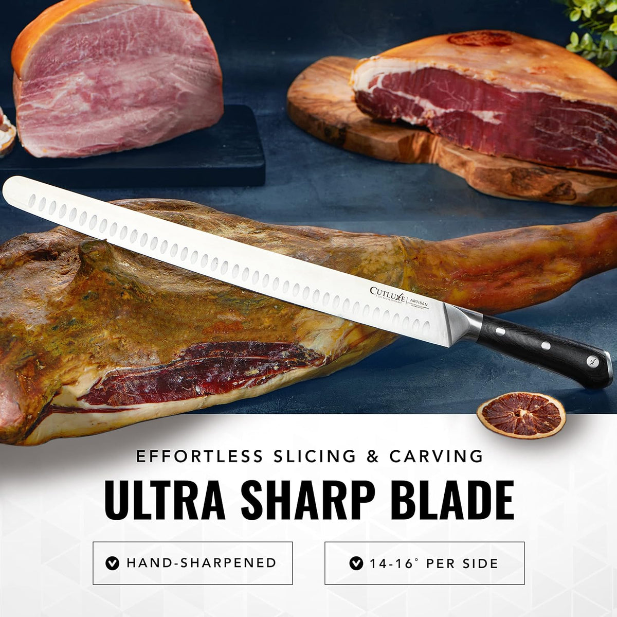 Cutluxe Extra-Long 14" Slicing Carving Knife – Brisket Knife, Razor Sharp Meat and BBQ Knіfe – High Carbon German Steel