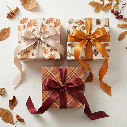 QIANF 1 Inch Fall Double Face Satin Ribbon 45 Yards Terracotta Copper Brown Fabric Ribbon for Gift Wrapping, Flower Bouquets, Bows Making Making, Wedding Decor (3 Rolls *15Yd)