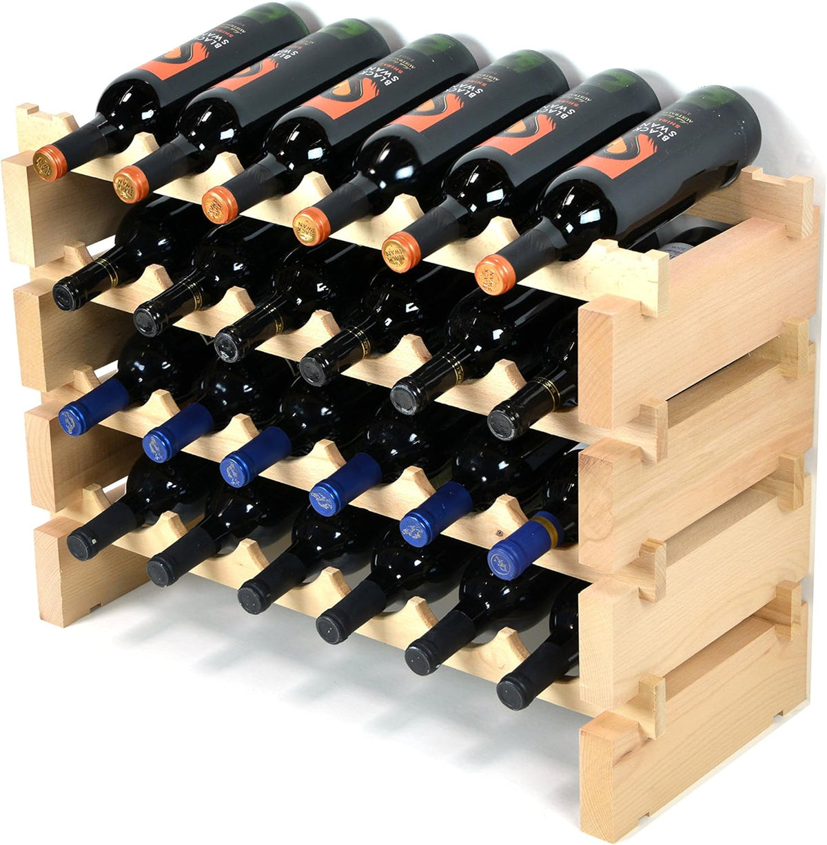 sfDisplay.com,LLC. Modular Wine Rack Beechwood 24-72 Bottle Capacity 6 Bottles Across up to 12 Rows Newest Improved Model (24 Bottles - 4 Rows)