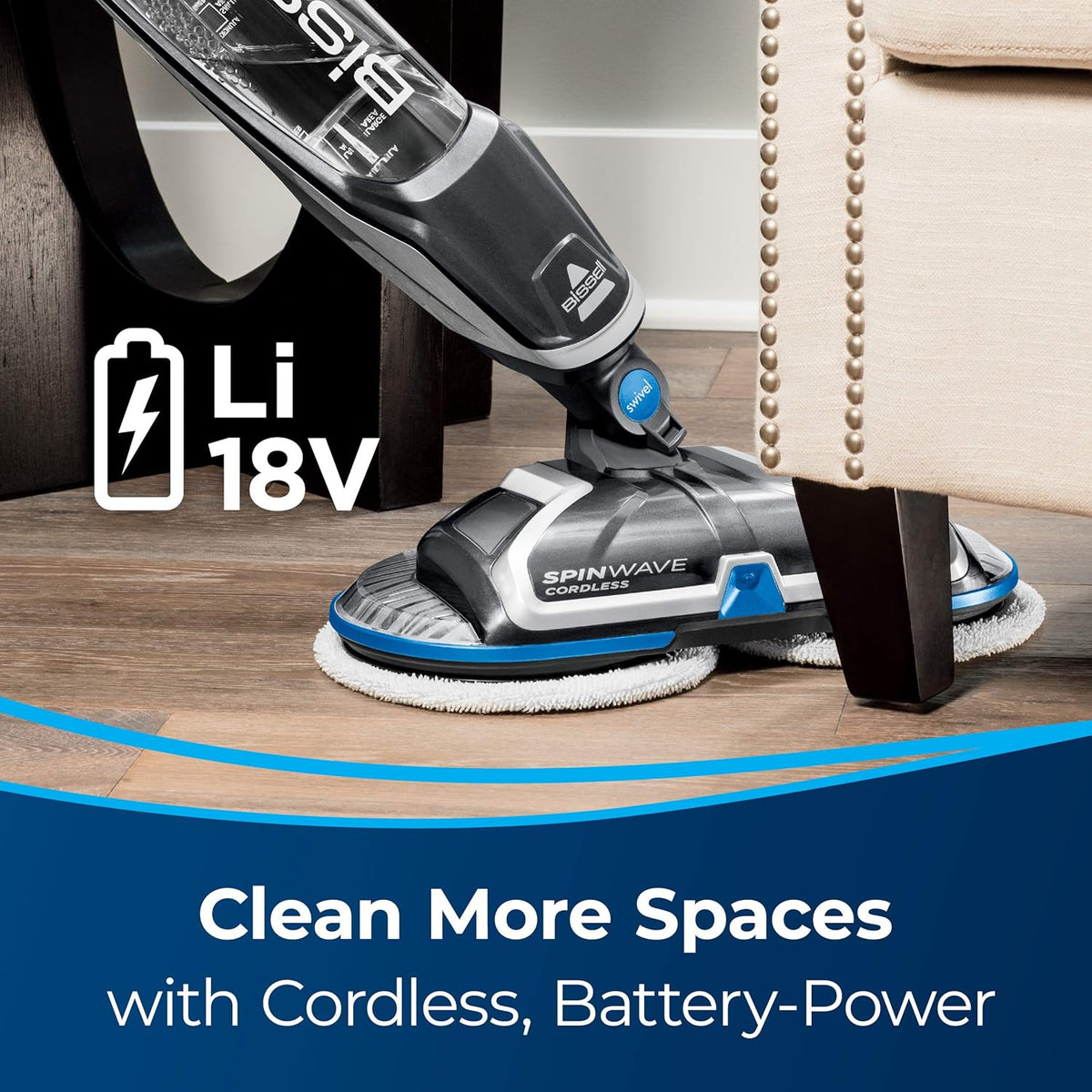 BISSELL Spinwave Cordless Hard Floor Expert Spin Mop Cleaner 18V with washable mop pads for sealed hard floors
