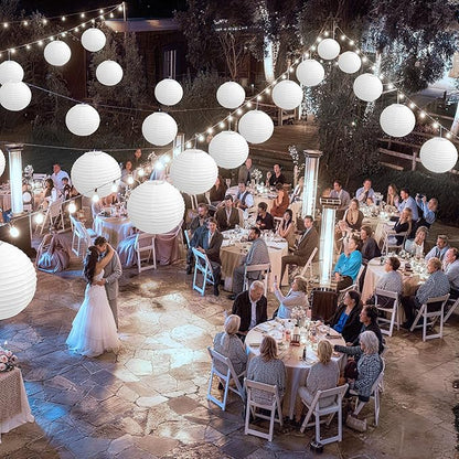 KNONEW 8 Packs 12'' White Silk Outdoor Lanterns Decorative Party Hanging Chinese Japanese Waterprooof Round Lantern for Weddings, Birthdays, Parties Decoration (No Light Bulbs Included)