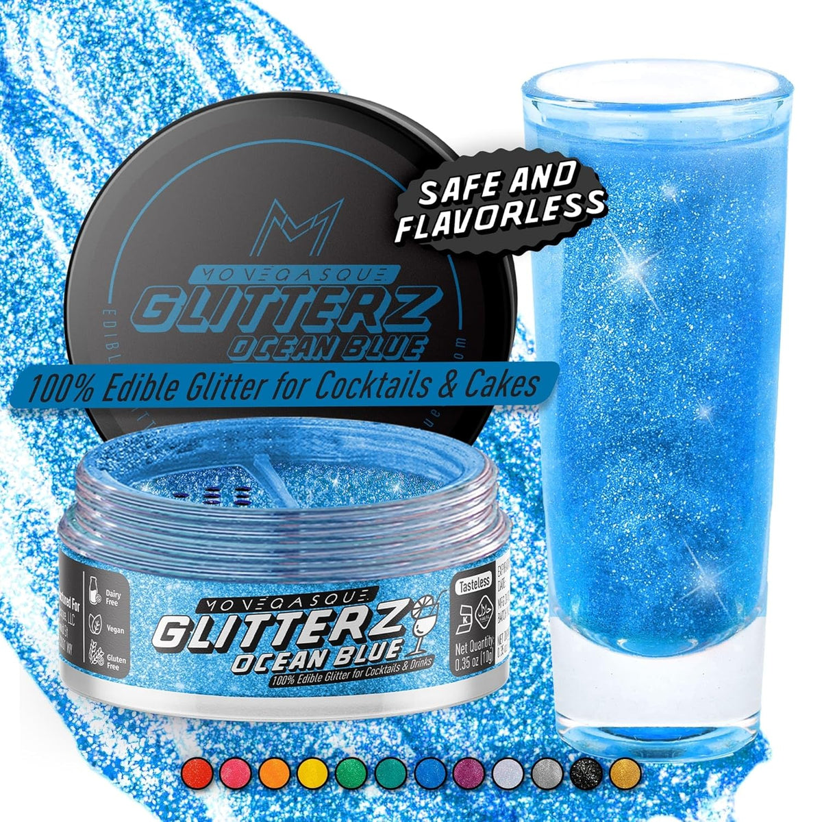 Monégasque Ocean Blue Edible Glitter for Drinks 10g – Blue Edible Glitter for Cakes & Beverage